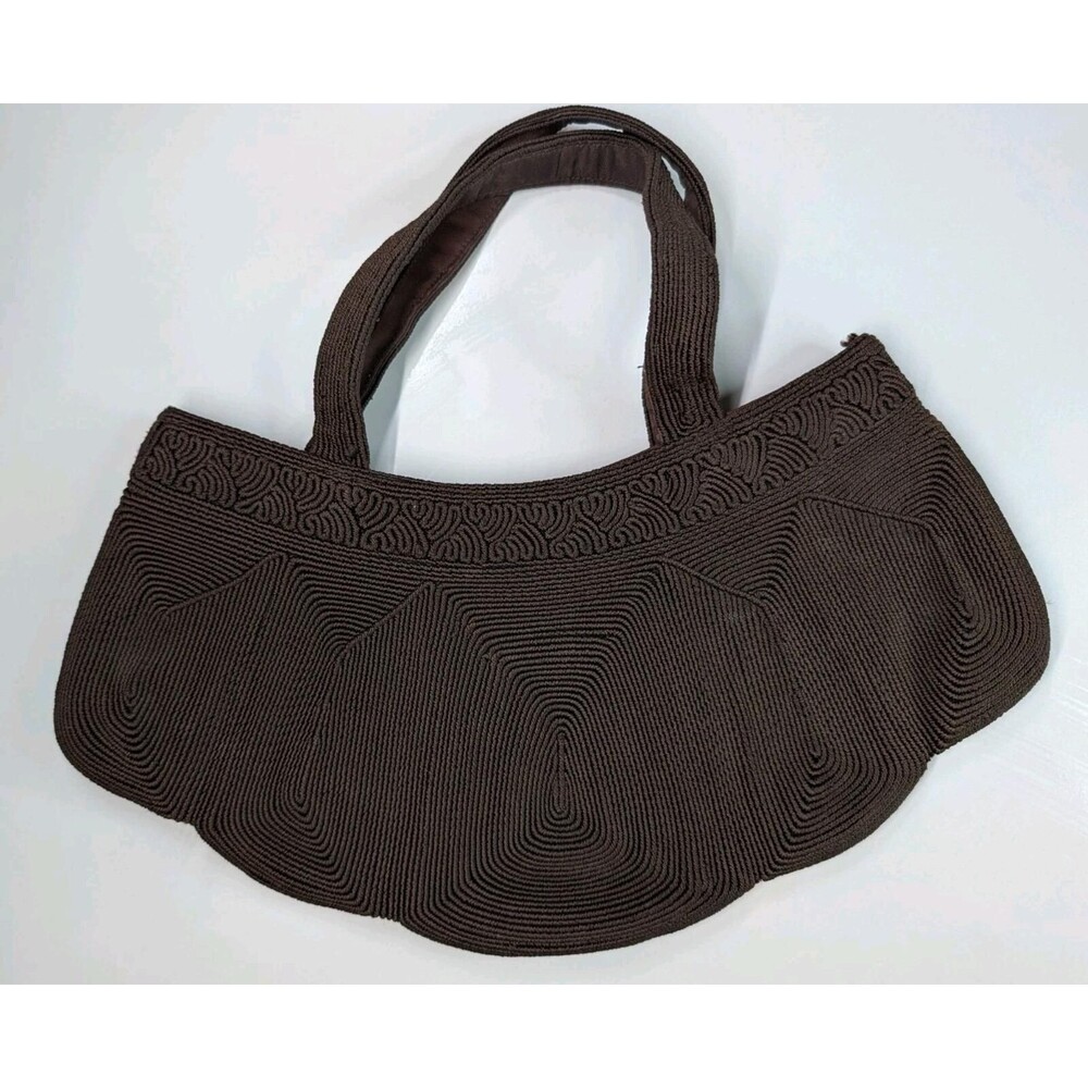 Vintage Genuine Corde Brown Handbag Purse 1940s 1950s Zipper 13" Gold Hardware